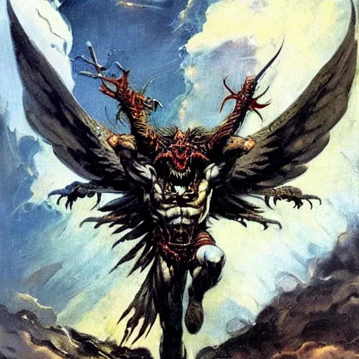 Image similar to winged demon by Frank Frazetta,fantasy artwork,bold,striking,masterpiece!!!!!!!!!!!!!!!!!!!