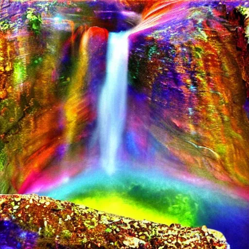 Image similar to the universe tumbles like a waterfall onto the rocks of forgiveness in a million bright colors of swirling love