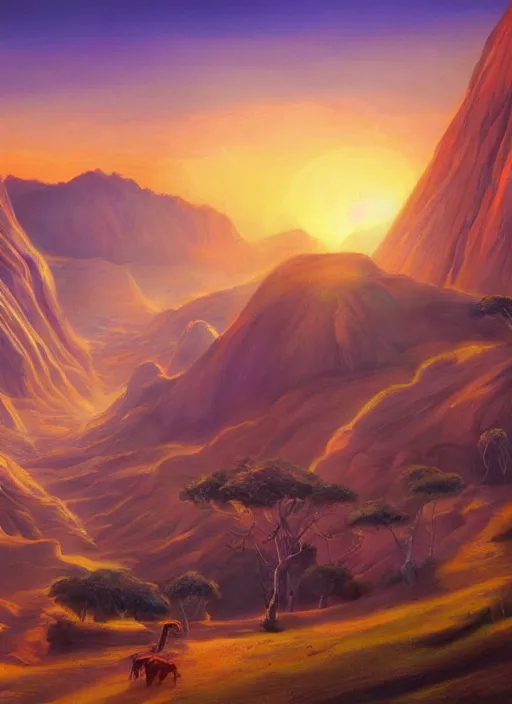 Prompt: a beautiful concept art painting of a sunrise on a peruvian landscape, beautiful lighting, fantasy art