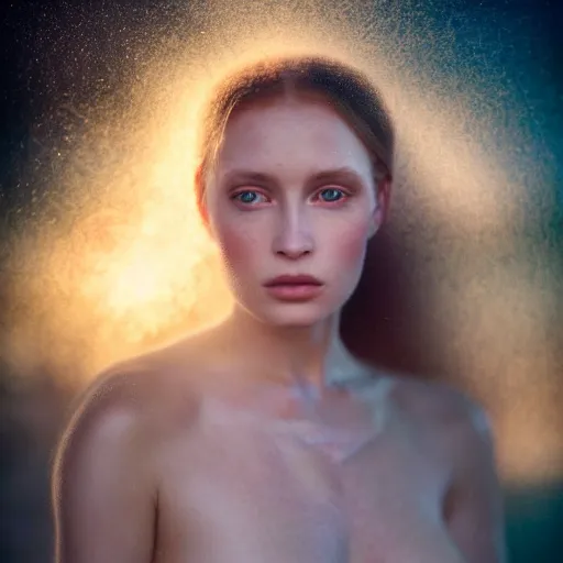 Image similar to photographic portrait of a stunningly beautiful renaissance female in soft dreamy light at sunset, gigantic crystals and smoke, and dust, contemporary fashion shoot, by edward robert hughes, annie leibovitz and steve mccurry, david lazar, jimmy nelsson, breathtaking, 8 k resolution, extremely detailed, beautiful, establishing shot, artistic, hyperrealistic, beautiful face, octane render