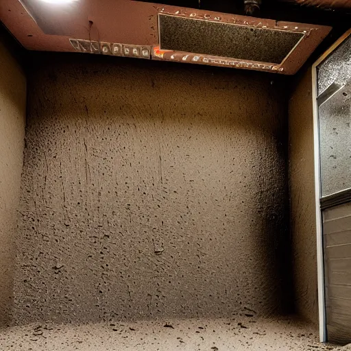 Prompt: an office cubicle covered in mud