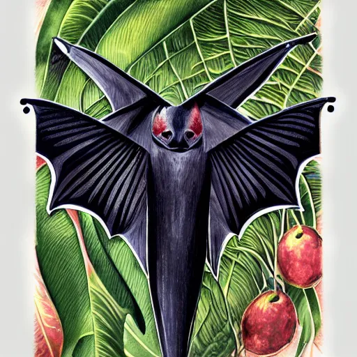 Image similar to neotropical fruit bat, digital art, high quality, illustration, museum, oil painting, sticker,