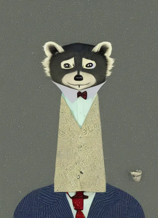 Prompt: a surreal illustration portrait of an anthropomorphic raccoon accountant, by victo ngai, by stephen gammell, by george ault, in the style of animal crossing, artstation