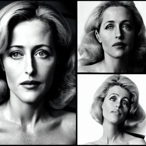 Image similar to photo of a gorgeous 40-year-old Gillian Anderson with a 1970s hairstyle by Mario Testino, detailed, head shot, award winning, Sony a7R -