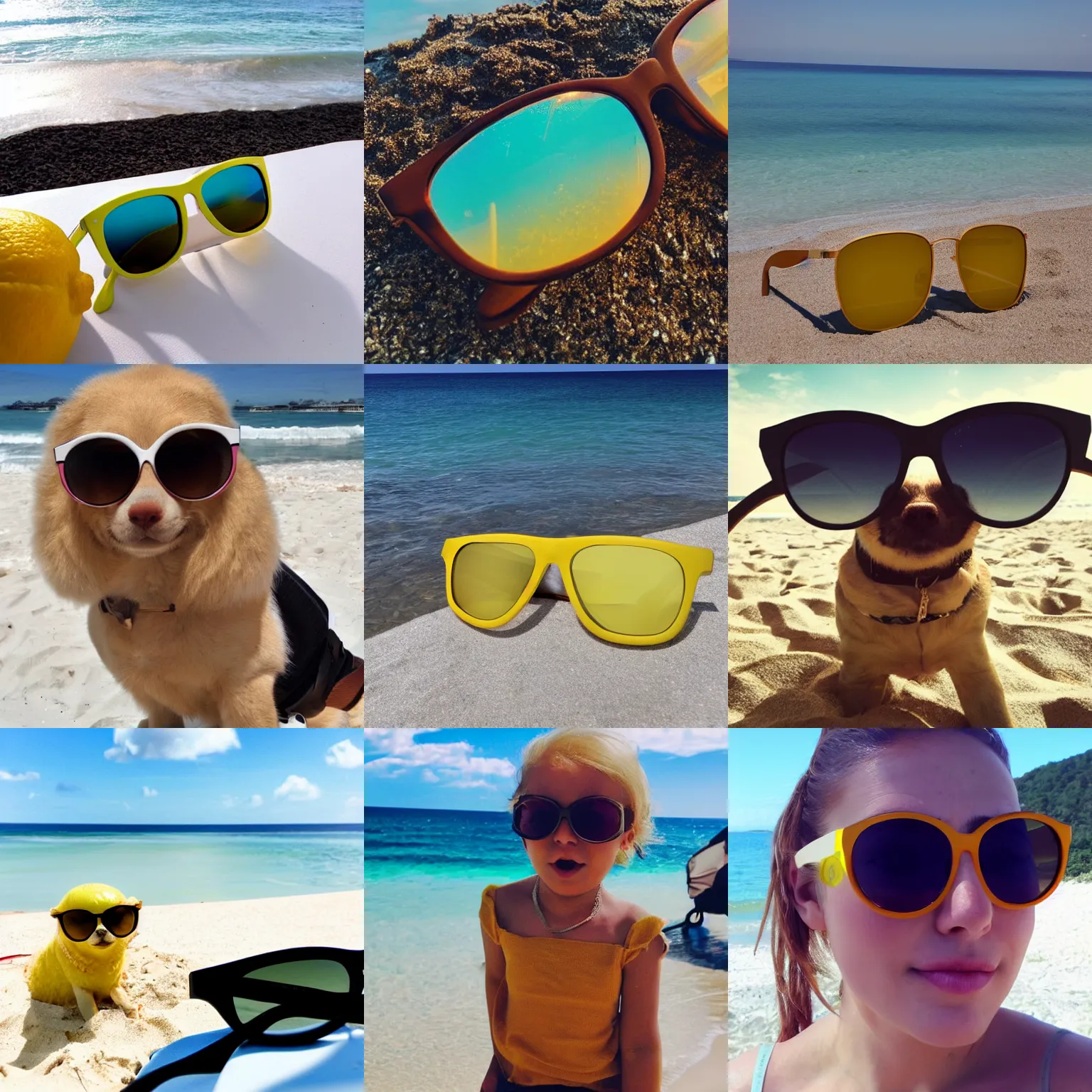 Prompt: lemon wearing sunglasses at the beach