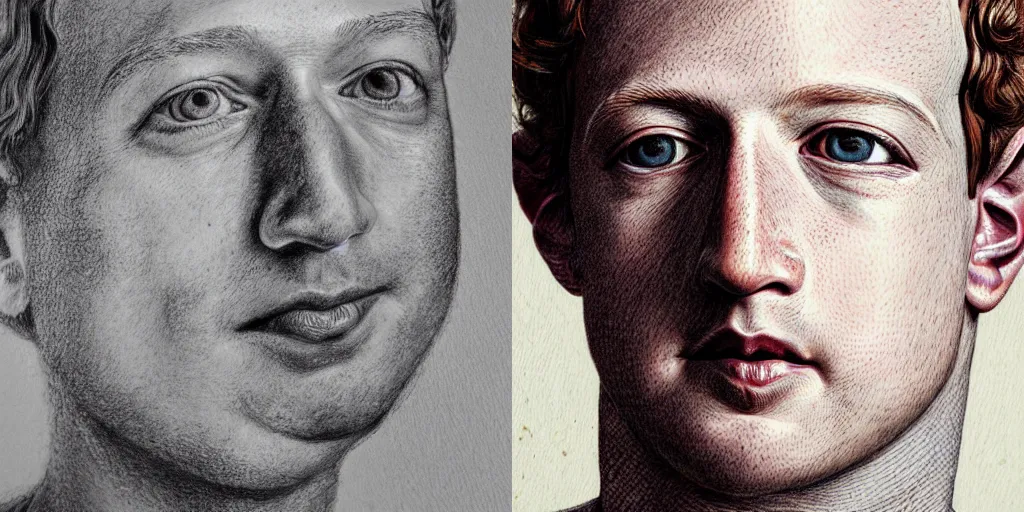 Prompt: 1700s portrait close up mark zuckerberg , hatching!!!! textured !!! paper texture !!!! natural color pencil art by adonna khare