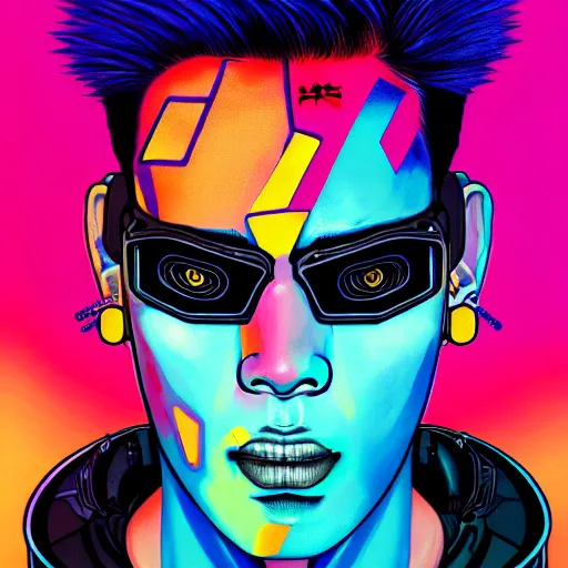 Image similar to portrait painting of a cyberpunk jackson wang with an x tattooed on his forehead, sharp focus, award - winning, trending on artstation, masterpiece, highly detailed, intricate. art by josan gonzales and moebius and deathburger