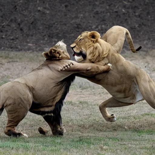 Image similar to midgets fighting a lion to the death