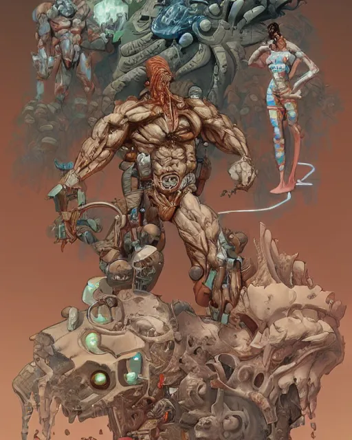 Image similar to pixel art of human muscular anatomy and cyborg hybrid by peter mohrbacher, by katsuya terada, by paul pope, by roger dean