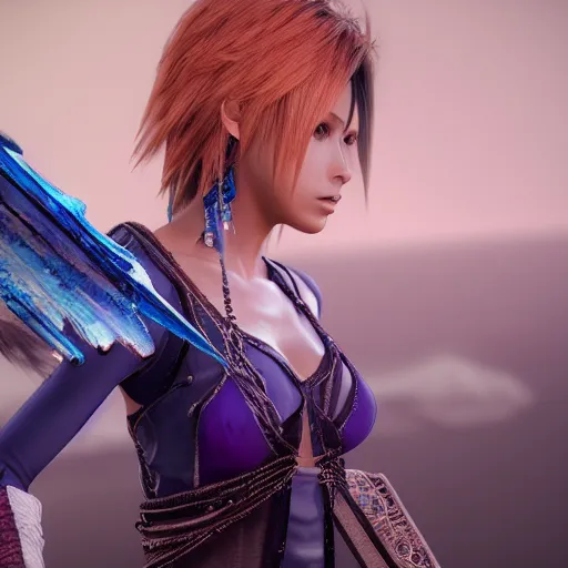 Prompt: most gorgeous final fantasy x character unreal 3 d render art station hyper realistic - n 9