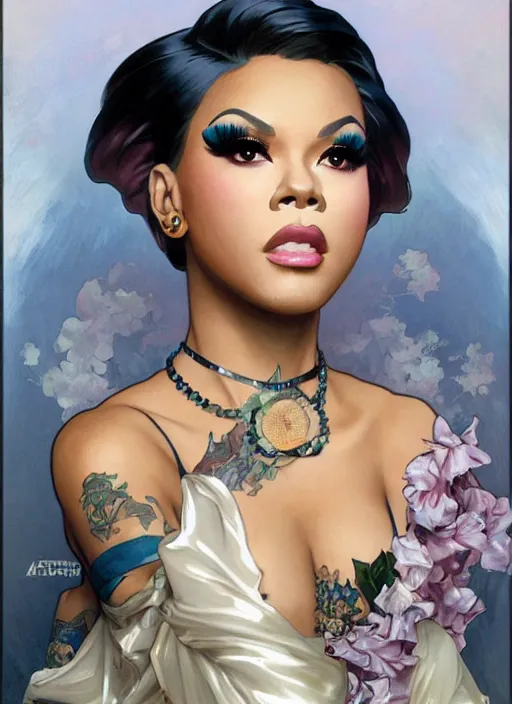 Image similar to vanjie, drag queen, painting by artgerm and greg rutkowski and alphonse mucha