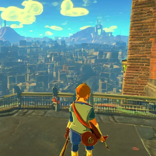 Prompt: the streets of New York City, Breath of the Wild gameplay