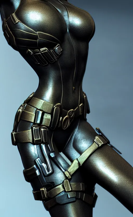 Image similar to black widow, bronze statue and silver, unreal engine, high detailed