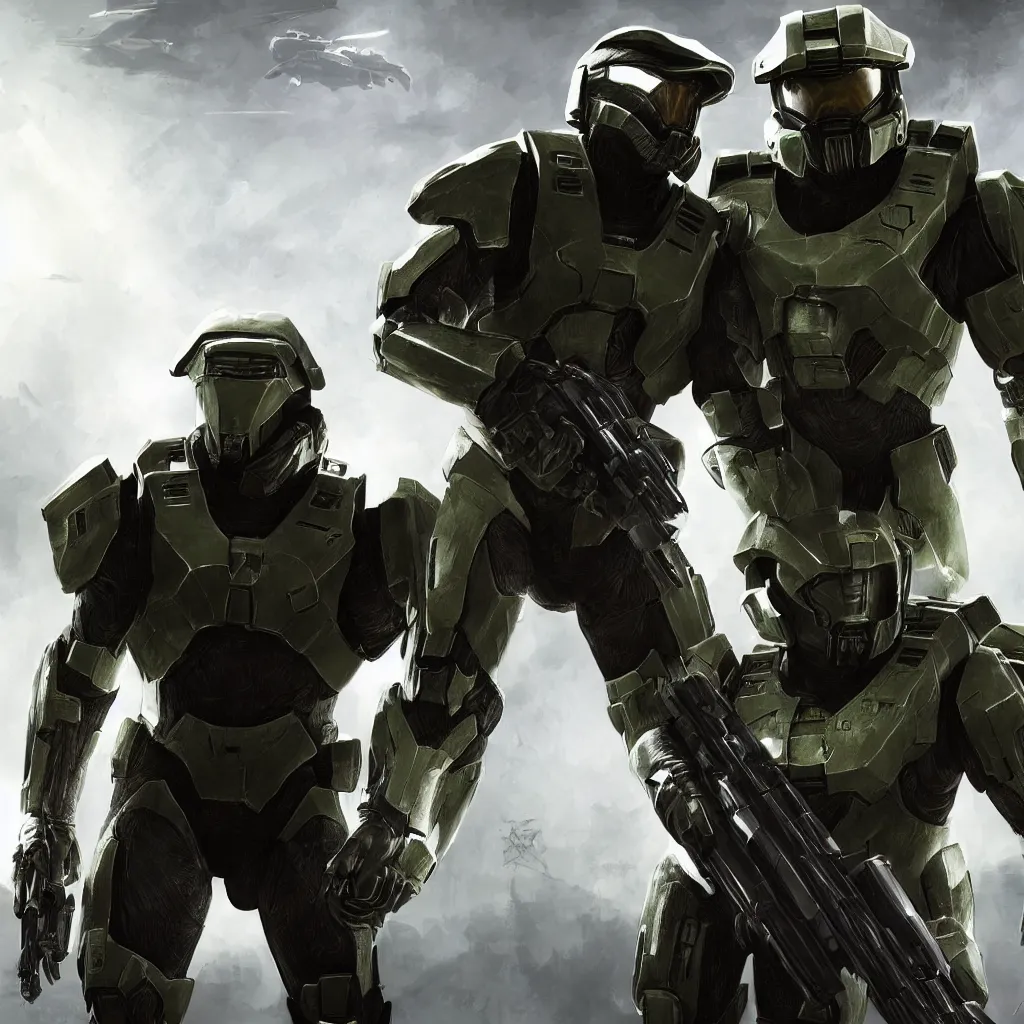 kanye west fighting the covenant with master chief | Stable Diffusion ...