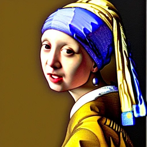 Prompt: a colorful girl with high detail smiles sweetly, in the style of Girl with a Pearl Earring by Johannes Vemeer, masterpiece, old master, grand master