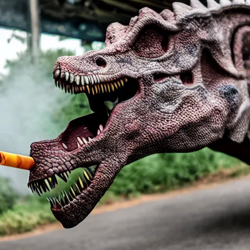 Prompt: dinosaur smoking a cigarette realistic 8 k hdr 3 5 mm