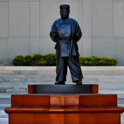 Prompt: Korean characters on a marble statue of Kim Jong-In