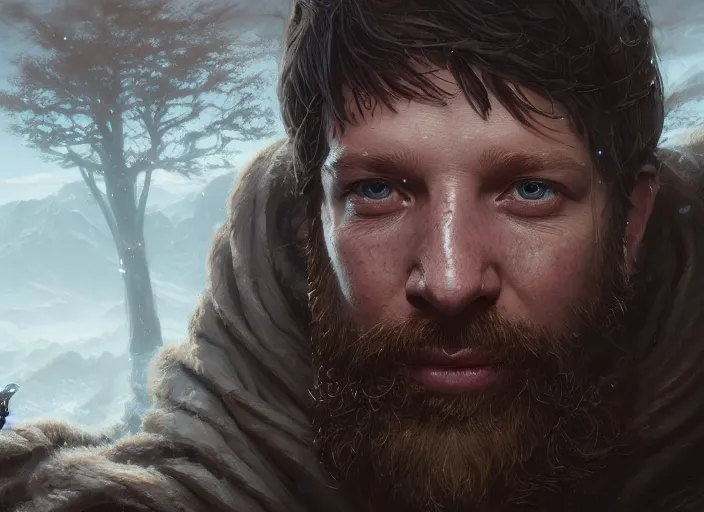 Image similar to highly detailed portrait of joel berghult, in skyrim, stephen bliss, 8 k, unreal engine, fantasy art by greg rutkowski, loish, rhads, ferdinand knab, makoto shinkai and lois van baarle, ilya kuvshinov, rossdraws, tom bagshaw, global illumination, radiant light, detailed and intricate environment