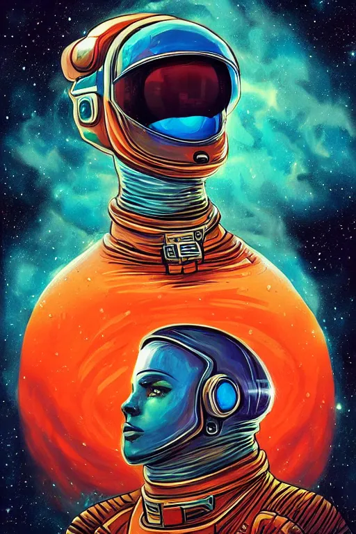 Prompt: portrait of jewel djinn astronaut with nebula background in the style of Rob Lefield and Dan Mumford , trending on artstation, digital art,surrealism ,macro,blueprint ,vaporwave ,