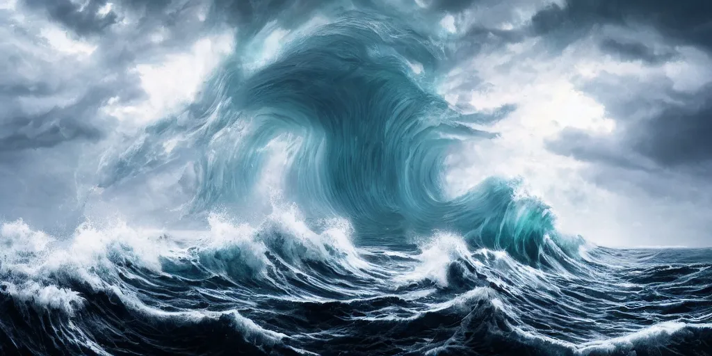 Image similar to detailed large waves. deep sea, layers, very detailed super storm, hyper realistic, impressive, very atmospheric, god ray, cinematic, deep, very high complexity, stunning, masterpiece, weather photography, very detailed. 4 k