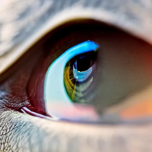 Image similar to ultra detailed photo, close up of elephant eye reflecting the camera