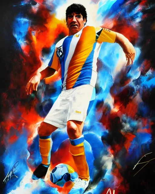 Image similar to cinematic portrait diego armando maradona by peter andrew jones, by mark brooks, hd, hyper detailed, 4 k