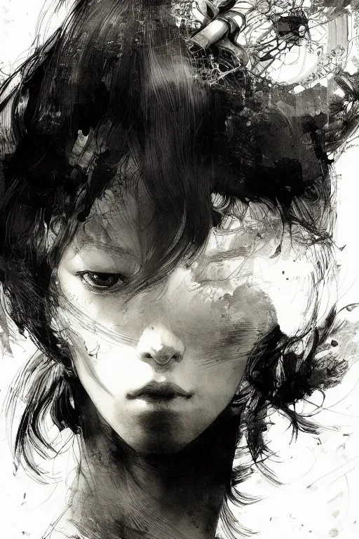 Image similar to portrait of anime woman, pen and ink, intricate line drawings, by craig mullins, ruan jia, kentaro miura, greg rutkowski