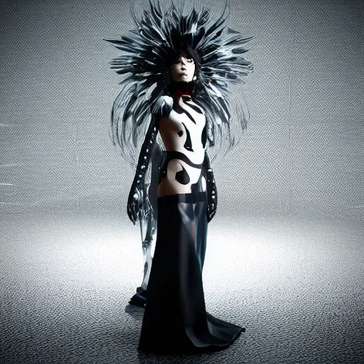 Image similar to Bjork as a Square Enix Villain 2005 JRPG cinema 4d render, Ray tracing reflection, natural lighting, Unreal Engine award winning photography