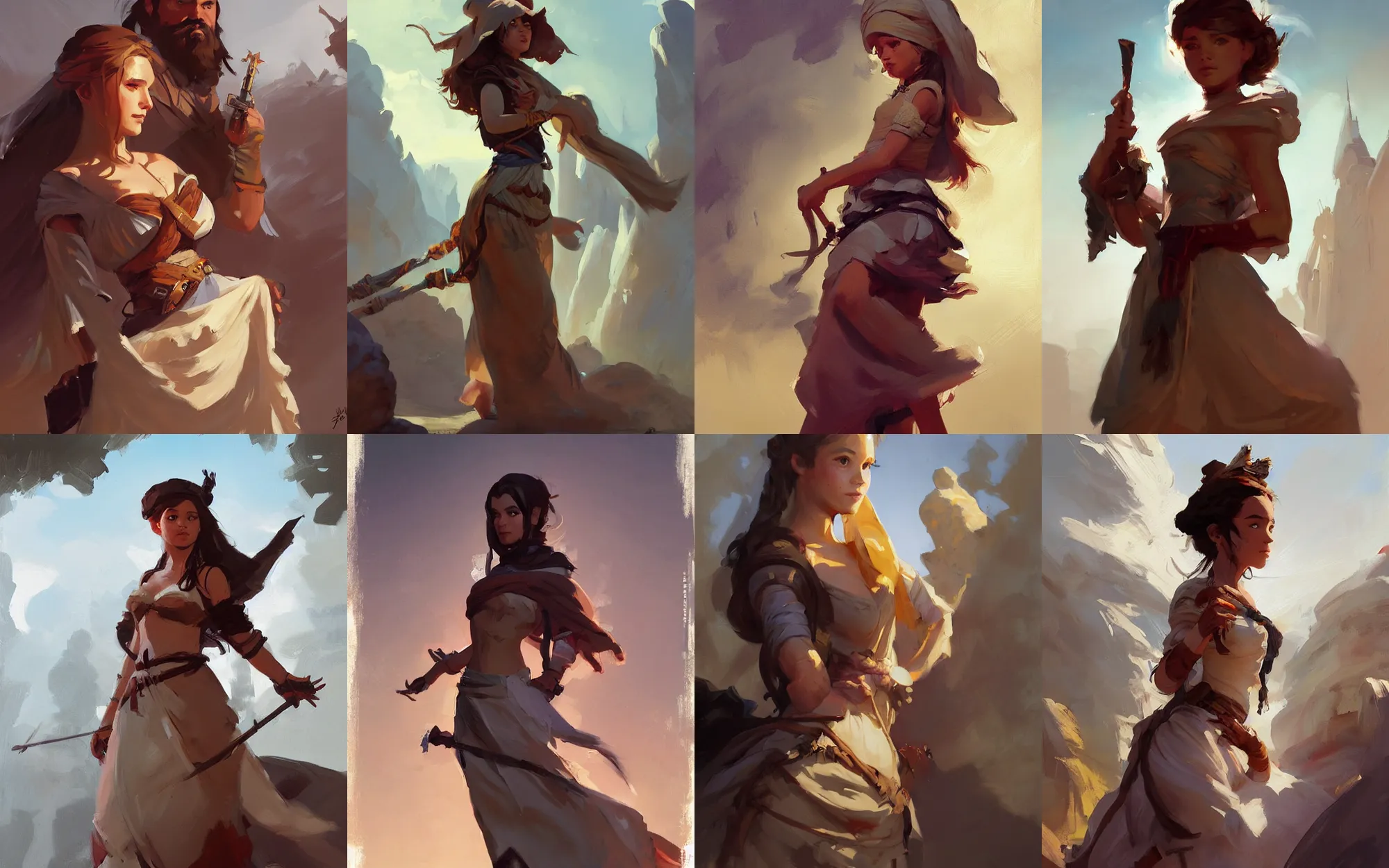 Image similar to portrait of nomad young girl in dress cloth greg manchess portrait painting of bard, d & d, fantasy, medium shot, asymmetrical, intricate, elegant, matte painting, illustration, hearthstone, by greg rutkowski, by greg tocchini, by james gilleard, by joe fenton