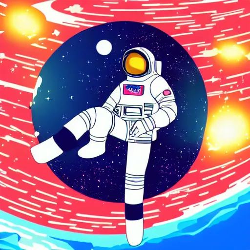 Image similar to an astronaut relaxing in space, Manga Character, anime, vector art, glitchcore,