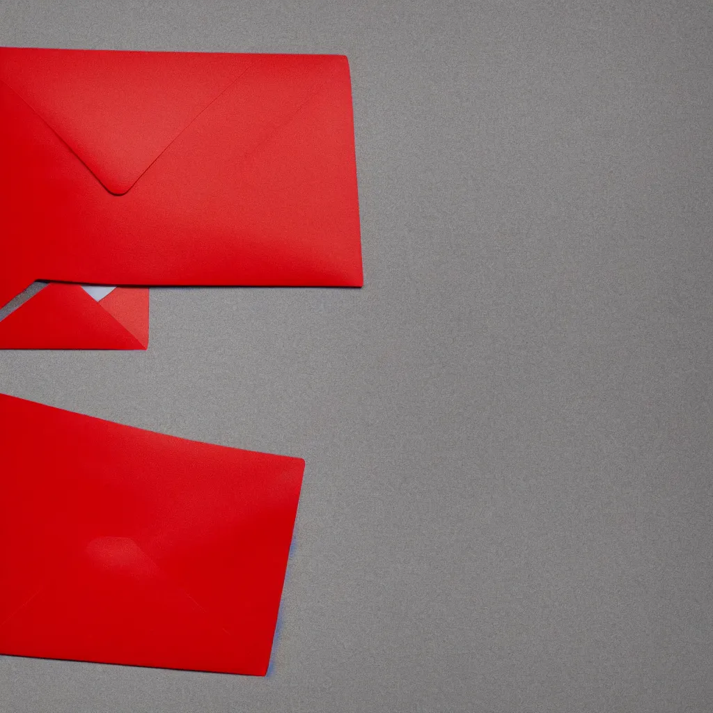 Prompt: top-down view of an envelope on top of a red surface, 8k, high detail, photorealistic, proper shading