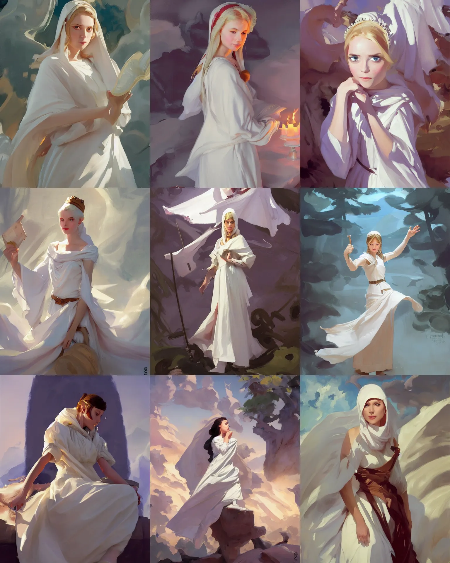 Image similar to white cloth fabric scandinavian princess, northern, greg manchess painting by sargent and leyendecker, studio ghibli, fantasy, medium shot, asymmetrical, intricate, elegant, matte painting, illustration, hearthstone, by rhads by greg rutkowski, by greg tocchini, by james gilleard, by joe fenton