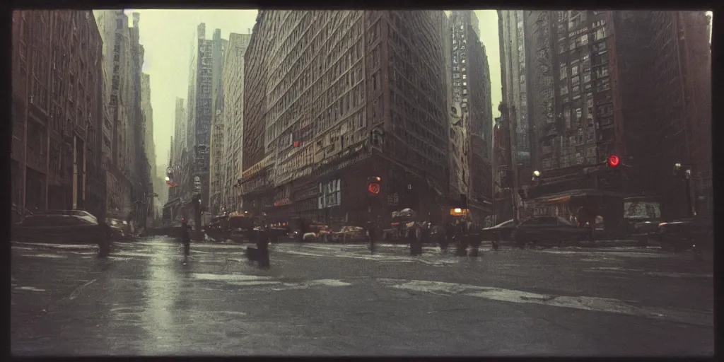 Image similar to detailed medium format photo, polaroid still from tarkovsky movie, a new york street scene, haze, high production value, intricate details, 8 k resolution, hyperrealistic, hdr, photorealistic, high definition, tehnicolor, award - winning photography, masterpiece, amazing colors