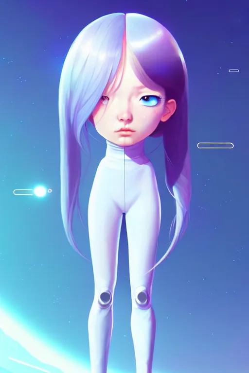 Image similar to perfect android girl family, explorer suit, artgem, scifi, futuristic design, bae suzy, long white hair!!!, blue eyes,, full body character design, cinematic lighting, highly detailed, artstation, divine, by huifeng huang, beeple, goro fujita, smooth gradient.