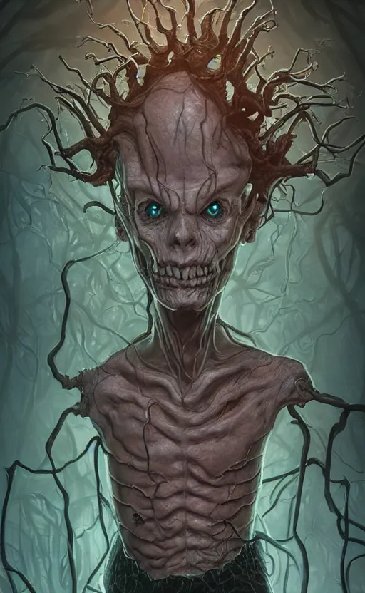 Prompt: full body portrait of Vecna from stranger things in the upside down, dynamic lighting, photorealistic, fantasy concept art, ambient lighting, atmospherical, stunning visuals, creative, cinematic, ultra detailed, trending on art station