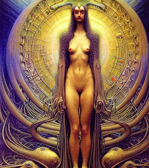 Image similar to detailed realistic beautiful young cher alien robot as queen of andromeda galaxy portrait by jean delville, gustave dore and marco mazzoni, art nouveau, symbolist, visionary, baroque, giant fractal details. horizontal symmetry by zdzisław beksinski, iris van herpen, raymond swanland and alphonse mucha. highly detailed, hyper - real, beautiful