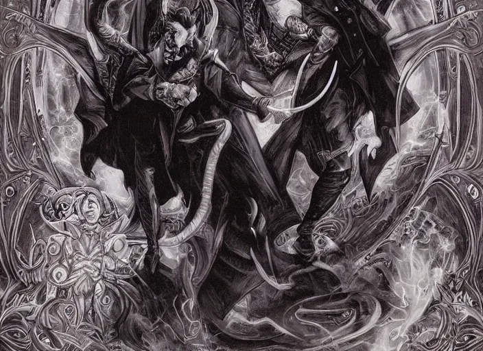 Image similar to a highly detailed satanic portrait of stephen strange, james gurney, james jean