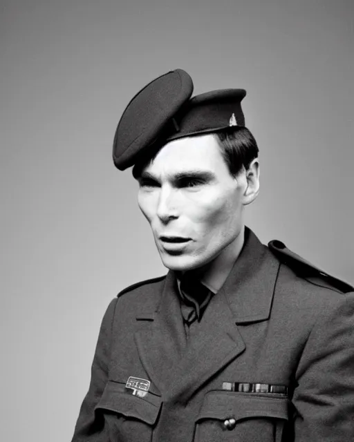 Image similar to cillian murphy in a world war ii uniform, black and white film photography
