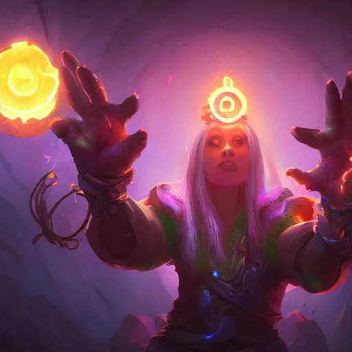 Image similar to glowing hands with fingers floating, an eye in the centered of the hand, eye, violet theme, bright art masterpiece artstation. 8 k, sharp high quality artwork in style of jose daniel cabrera pena and greg rutkowski, concept art by tooth wu, blizzard warcraft artwork, hearthstone card game artwork, human anatomy