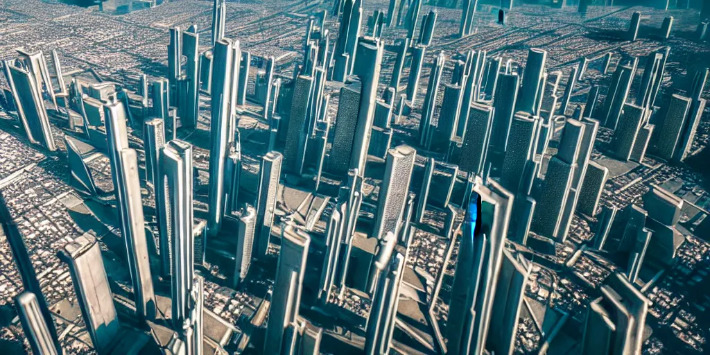 Image similar to areal view of mechanical futuristic utopian brutalist city