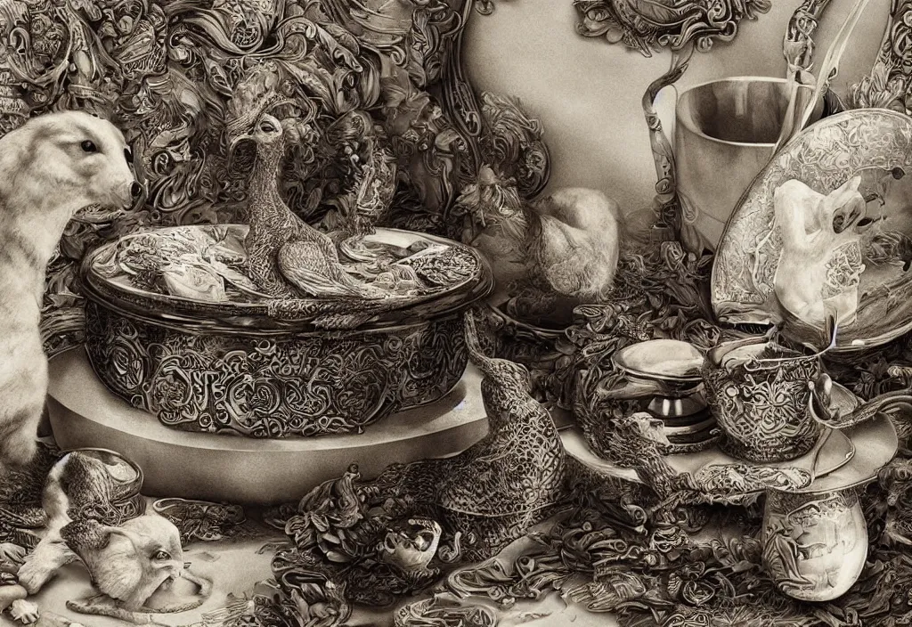 Image similar to smooth shading, ultra detailed, realistic detailed photo rendered in octane 3 d, with an ashtray on top, collage, paper, animals by laust højgaard, intricate detail, intricate ink painting detail, sharp high detail ultra detailed, high resolution, cinematic, unreal 6