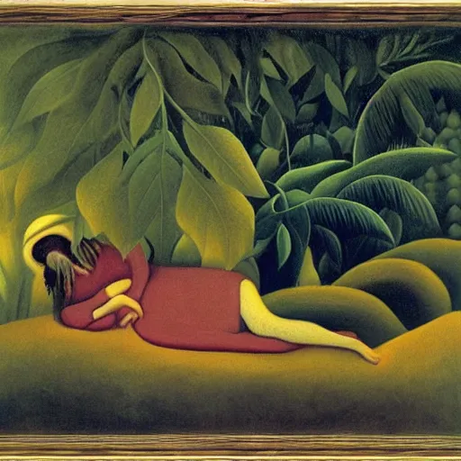 Prompt: the sleeping gypsy by henri rousseau