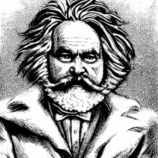 Prompt: Karl marx portrayed as a super sayan in Dragon Ball Z