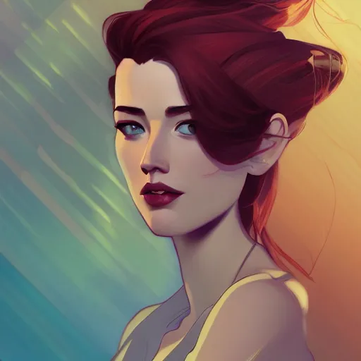 Prompt: Amber Heard, ambient lighting, 4k, alphonse mucha, lois van baarle, ilya kuvshinov, rossdraws, artstation