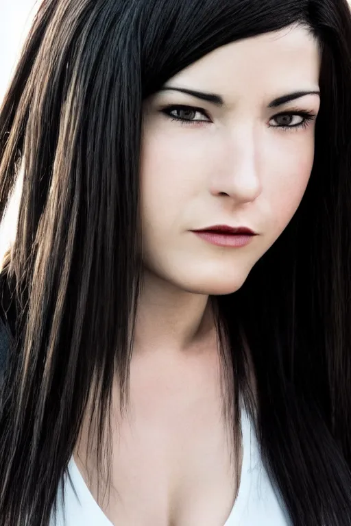 Image similar to photo of Tifa Lockheart in real life, headshot, detailed, award winning, shallow focus