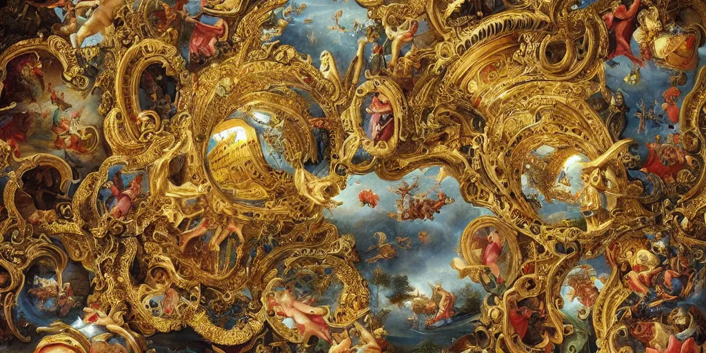 Image similar to beautiful!!!!! ornate heavenly!!!!!!!! gold rococo megastructure in the style of heironymus bosch, colorful intricate masterpiece, hyper detailed, hd