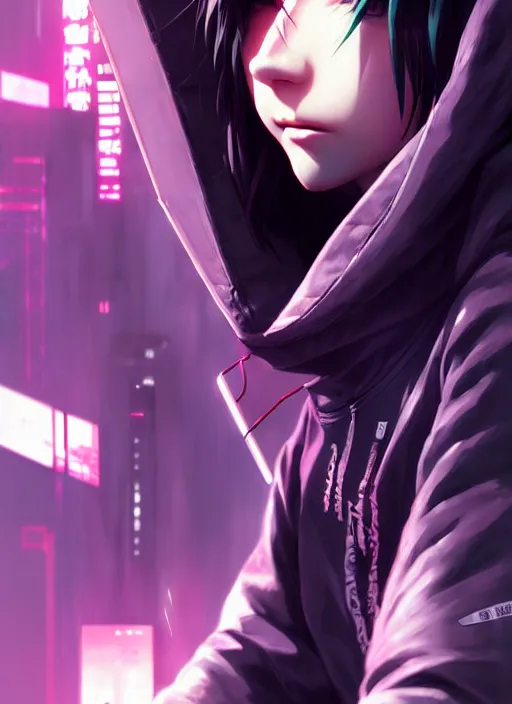 Image similar to cyberpunk anime girl in hoodie, realistic face, beautiful face, grafity, neonpunk, alita, arcane, action, tokyo street, detail, good face, pose model, concept art, in style of yoji shinkawa, pan ren wei, col price, atey ghailan, by greg rutkowski, aesthetic