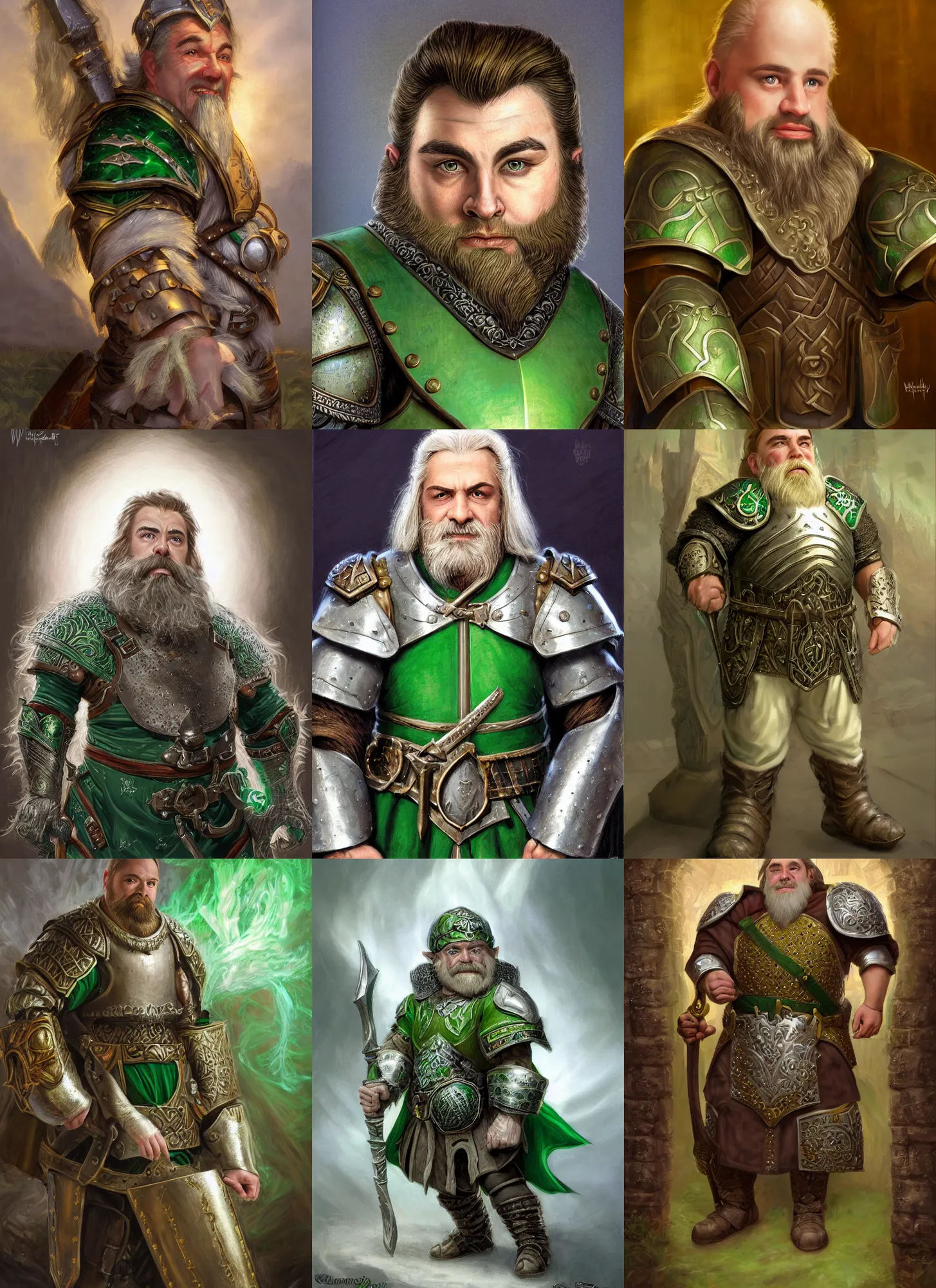 Prompt: portrait, fantasy beardless dwarf cleric with no beard, young adult, no beard, short blonde hair combed to one side, silver and emerald breastplate with religious engravings, clean shaven, green eyes, slightly smirking, style by donato giancola, wayne reynolds, jeff easley dramatic light, high detail, cinematic lighting, artstation, dungeons and dragons