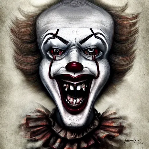 Image similar to surrealism grunge cartoon portrait sketch of Pennywise, by michael karcz, loony toons style, freddy krueger style, horror theme, detailed, elegant, intricate