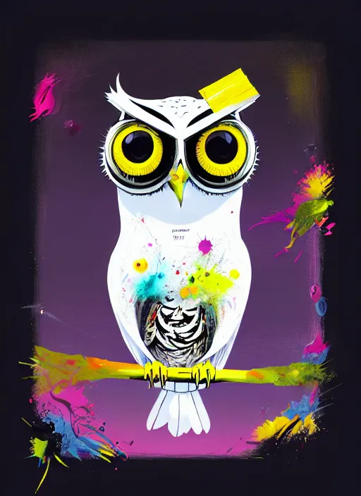 Prompt: arrogant elegant medium shot of white one - eyes owl dressed in samurai garment, pixiv fanbox, dramatic lighting, maximalist pastel color palette, splatter paint, pixar and disney exploded - view drawing, graphic novel by fiona staples and dustin nguyen, peter elson, alan bean, wangechi mutu, clean cel shaded vector art, trending on artstation